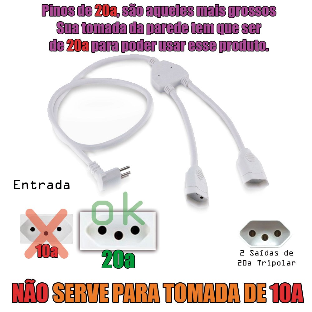 Extensão Multiplicadora 2 Tomadas Cabo Prolongador 1m de 20a Reforçado Microondas Ar Condicionado - 2