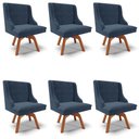 Ver imagem 1 de Kit 6 Cadeiras Estofadas Base Giratória de Madeira Lia Suede Azul Marinho - Ibiza