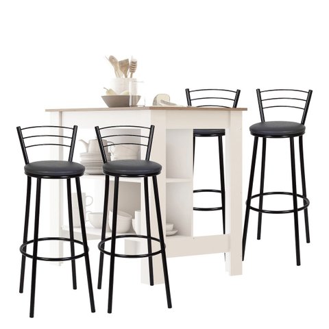 Kit Bancada Gourmet para Cozinha Branco com 4 Banquetas Alta