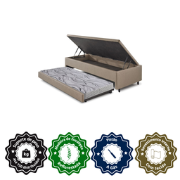Bicama Box com Baú Solteiro Courino Linho Bege 88x188 Colchão Auxiliar Ecoflex - 6