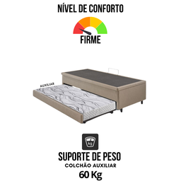 Bicama Box com Baú Solteiro Courino Linho Bege 88x188 Colchão Auxiliar Ecoflex - 7