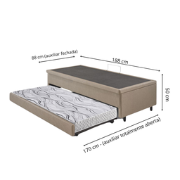 Bicama Box com Baú Solteiro Courino Linho Bege 88x188 Colchão Auxiliar Ecoflex - 3