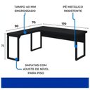 Ver imagem 2 de Mesa em L Pé Quadro (Mesa 1,70m + Mesa Auxiliar) - s/ Gavetas - Preto / Preto - 26011