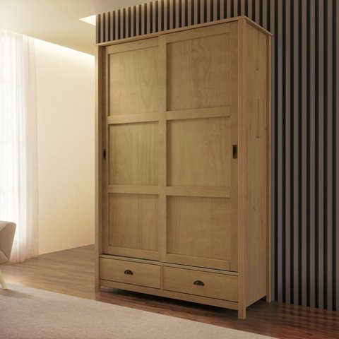 Guarda-Roupa 2 Portas de Correr 100% Madeira Maciça Topázio Marrom Freijó