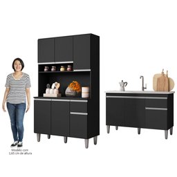 Cozinha Compacta Márcia e Balcão Gabinete Sem Tampo Tatiane 120cm Preto - AJL Móveis - 5