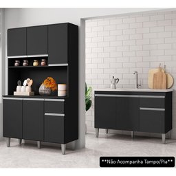 Cozinha Compacta Márcia e Balcão Gabinete Sem Tampo Tatiane 120cm Preto - AJL Móveis - 2