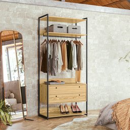 Guarda-roupa Closet Industrial Olivar com Cabideiro 2 Gavetas 89cm - Pinus - 2