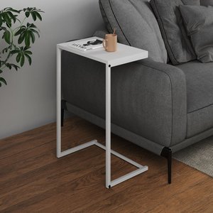 Mesa Lateral de Apoio Industrial Sofá Charmme Ferro Branco e Tampo Branco