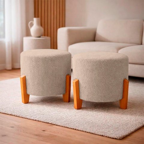 Kit com 2 Puff'S Confortável e Minimalista Thor Bouclé