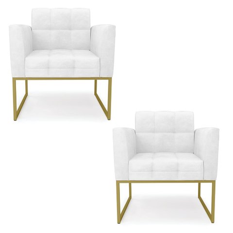 Kit 2 Poltronas Elisa Corano Branco Base Metálica Industrial Dourado - D'Rossi
