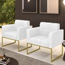 Ver imagem 2 de Kit 2 Poltronas Elisa Corano Branco Base Metálica Industrial Dourado - D'Rossi