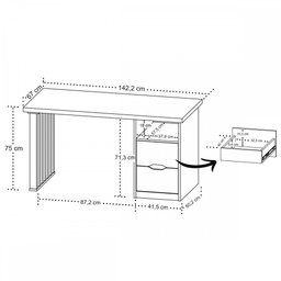 Mesa Escrivaninha Florence 2 Gavetas Branco/olmo - Artany Móveis - 5