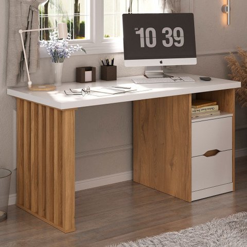Mesa Escrivaninha Florence 2 Gavetas Branco/olmo - Artany Móveis