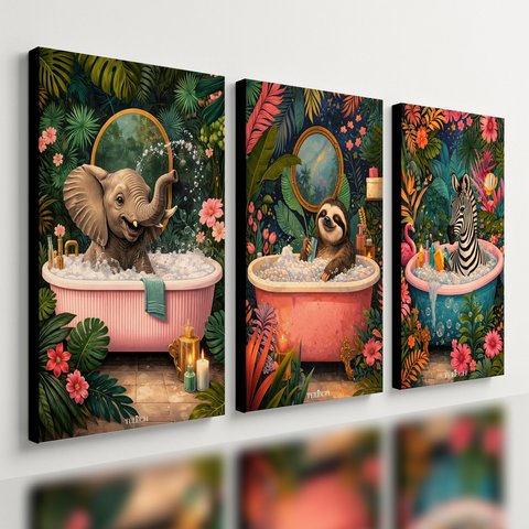 Kit 3 Quadro Decorativo Animais Banheiro Lavabo Toilette Moderno 40x28cm