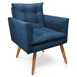 Poltrona Olivia Suede Pés Palito Castanho - Pallazio - Azul Marinho - 3
