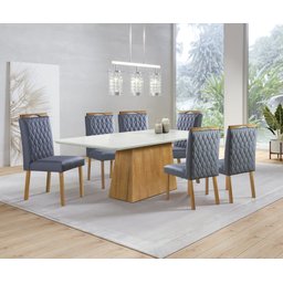 Sala de Jantar com Vidro 6 Cadeiras 2,0x1,0m - Amsterdã - Art Salas - 1