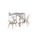 Ver imagem 2 de Mesa Industrial Base Ferro Cobre em V Tampo 90x90 Branco 4 Cadeiras Eames Madeira Assento Branco