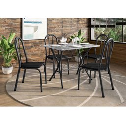 Mesa de Jantar Bruna 100x60 Cm com 4 Cadeiras 050 Preto com Granito Ocre Itabira - Artefamol - 6