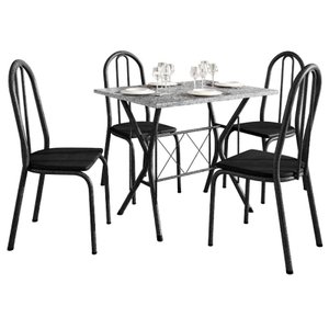 Mesa de Jantar Bruna 100x60 Cm com 4 Cadeiras 050 Preto com Granito Ocre Itabira - Artefamol