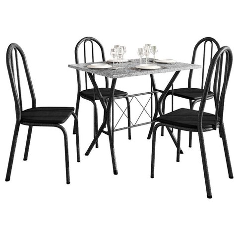 Mesa de Jantar Bruna 100x60 Cm com 4 Cadeiras 050 Preto com Granito Ocre Itabira - Artefamol
