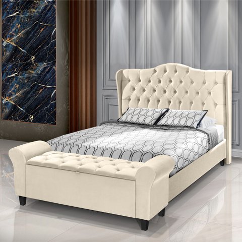 Conjunto Cabeceira Box com Recamier Divã para Cama Casal 1.40 Dubai Pávia Areia - Lh Móveis