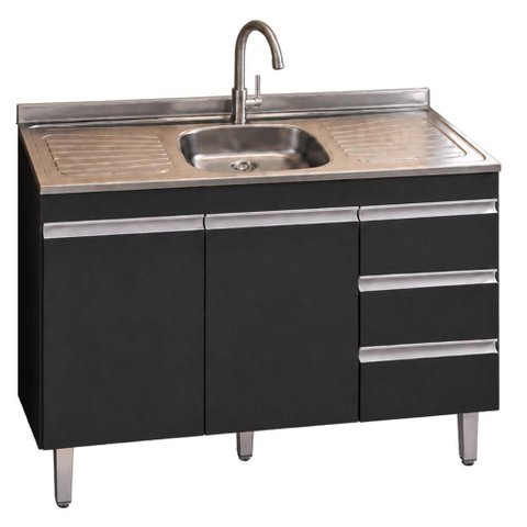 Balcão de Pia Andréia 120 cm Preto com Pia Inox Tramontina– AJL