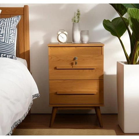 Mesa de Cabeceira 2 Gavetas com Chave Madri Canelato