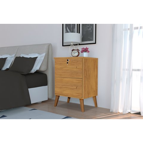Mesa de Cabeceira 2 Gavetas com Chave Madri Canelato