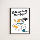 Ver imagem 1 de Quadro Decorativo Gato Na Área 24x18cm - com vidro:Madeira branca