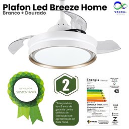 Plafon Ventilador de Teto Retrátil Led Breeze Home Branco + Dourado 30w - 2