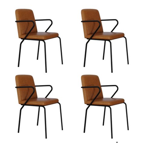 Conjunto 4 Cadeiras de Jantar c/ Braços Bloom Courino Caramelo Est.Preta