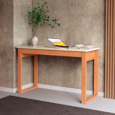 Mesa de Escritório Retangular F24WJ Industrial 1 Gaveta MDF 118cm Off White Dalla Costa Móveis