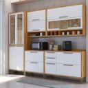 Ver imagem 1 de Cozinha Completa Modulada 100% MDF 5 Peças 11 Portas 4 Gavetas e Vidro 274cm Vicenza Espresso Móveis Branco/Amêndoa/Brilho