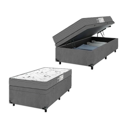 Cama Box Baú Solteiro + Colchão D33 One Face - Suede Cinza - E-shop Casa