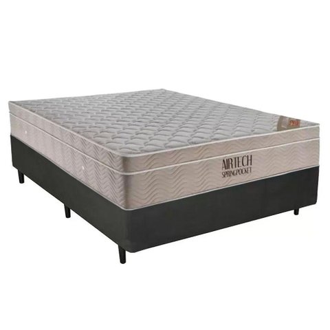 Cama Box Casal Sintético + Colchão Casal Ortobom Airtech Molas Superpocket (65x138x188) Cinza