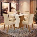 Ver imagem 1 de Conjunto Sala De Jantar Mesa 120cm 4 Cadeiras Juanita Casa 812 Nature Off White E Linho
