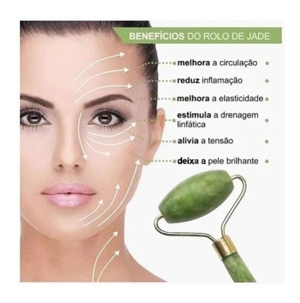 Roller de Jade Skincare Facial Anti Rugas Pedra de Jade Rolo - 6