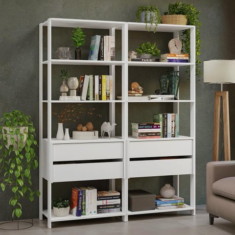 Estante Armário Multiuso para Livros 4 Gavetas 8 Prateleiras 140cm Madesa