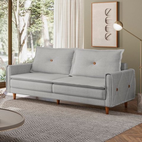 Sofá Living 3 Lugares com Pés em Madeira Maciça 210cm Sololá Yescasa