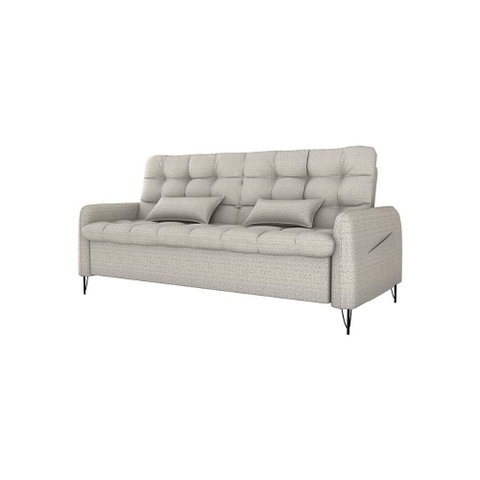 Sofá Cama Reclinável com Almofadas 3 Lugares 200cm Pillar Linho Mileniun Palha Matrix