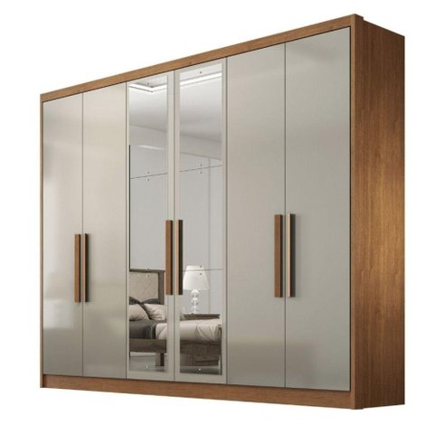 Guarda-roupa Casal 100% Mdf 6 Portas com Espelho 6 Gavetas Línea Novo Horizonte Cumaru/fendi