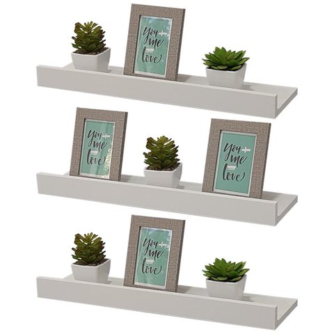 Kit 3 Prateleiras Porta Quadros 100 X 15cm Branca Suporte Invisível