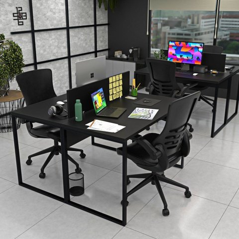 Escrivaninha Mesa Escritório 2 Lugares 120cm Industrial Preto