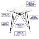 Ver imagem 2 de Mesa Eames Ferro Eiffel Cor Preta de Jantar ou Cozinha para 4 Lugares com Tampo de Vidro Redondo 90c