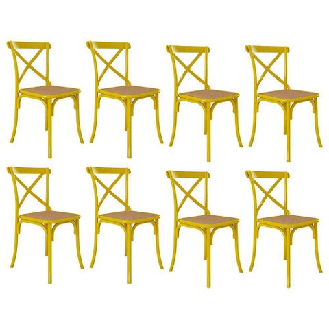 Kit 8 Cadeiras Jantar Cross Amarela Assento Bege Aço Amarelo