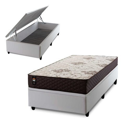 Conjunto Box Baú Allura Branco 96x203x65 c/ Molas Ensacadas