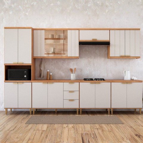 Cozinha Modulada 7 Peças 1 Torre 3 Balcões e 3 Armários Aéreo Elena Cinamomo/Offwhite