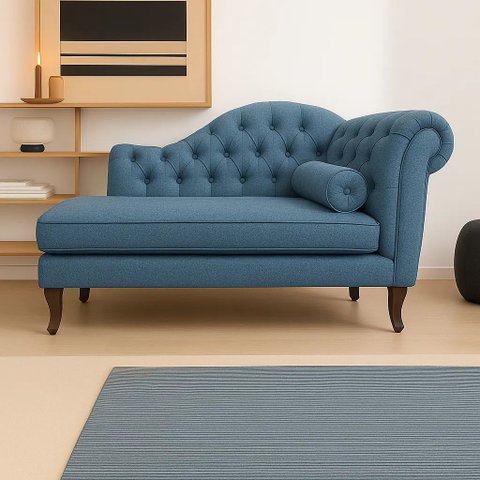Recamier Divã Larissa 1,20cm Esquerdo Linho:azul/liso