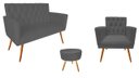 Ver imagem 1 de Kit Namoradeira + 1 Poltrona Decorativa Nina Capitonê + Puff Redondo Suede Cinza Pés Madeira Ms Deco