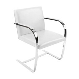 Cadeira Brno Couro Natural Branco Barra Chata Cromada - 1